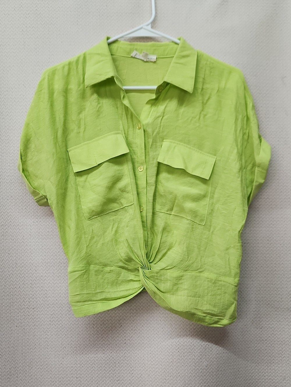 Twist-Hem Button Down Shirt in Lime Green